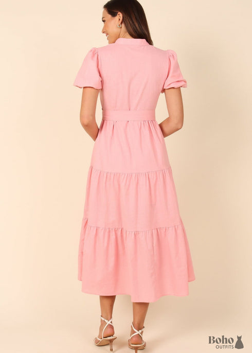 Boho Stand-up Collar Cake Midi Skirt Amy